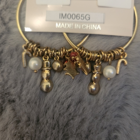 Christmas Holiday Gold Hoop Earrings - Picture 6 of 6